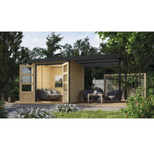 Gartenhaus mit Lounge-Bereich und Terrasse im Garten.