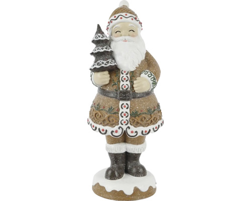 Dekofigur Lebkuchenfigur Santa Polyresin 12,6 x 11,2 x 30,8 cm Dekorativer Weihnachtsmann mit Weihnachtsbaumfigur