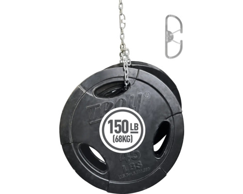 Zwei Gewichtsscheiben mit einer Kette aufgehängt