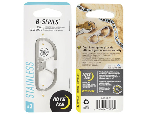 Nite Ize B-Series Doppelkarabiner aus Edelstahl, Tragkraft 68 Kilogramm