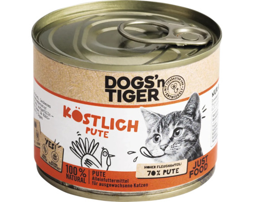 Katzenfutter nass DOGS`n TIGER Köstlich Pute 200 g kein Zucker, kein Getreide und keine künstlichen Aroma-, Farb- und Konservierungsstoffe Katzenfutter nass DOGS`n TIGER Köstlich Pute 200 g kein Zucker, kein Getreide und keine künstlichen Aroma-, Farb- und Konservierungsstoffe