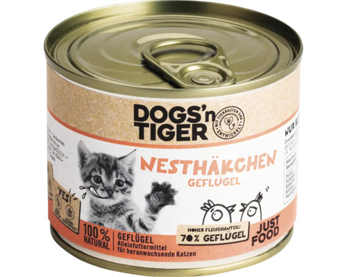 Katzenfutter nass DOGS`n TIGER Nesthäkchen Geflügel Kitten 200 g kein Zucker, kein Getreide und keine künstlichen Aroma-, Farb- und Konservierungsstoffe Katzenfutter nass DOGS`n TIGER Nesthäkchen Geflügel Kitten 200 g kein Zucker, kein Getreide und keine künstlichen Aroma-, Farb- und Konservierungsstoffe