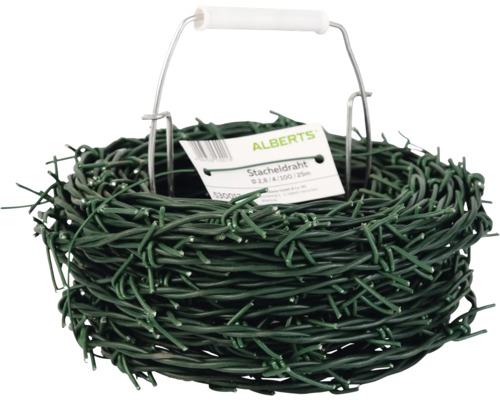 Stacheldraht ALBERTS Ø 2,8 mm 25 m tannengrün Grüner Stacheldraht mit Griff
