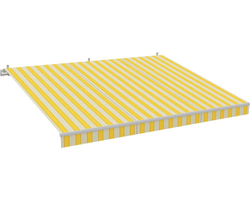 Gelenkarmmarkise 3x2,5 Stoff gelb/grau mit Lotuseffekt Gestell RAL 9006 weißaluminium Markise mit gelben und hellen Streifen