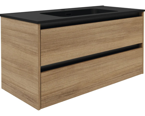 Waschtischunterschrank mit zwei Schubladen und eingelassenem Waschbecken