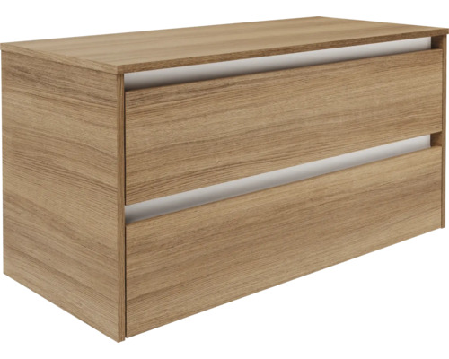 Waschbeckenunterschrank Fackelmann Vita 100.4x51.6x46.5 cm mit Waschtischplatte summer oak Waschtischunterschrank mit zwei Schubladen