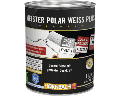 Eimer Meister Polar Weiss Plus Innenfarbe mit Deckkraft Klasse 1 und Scheuerbeständigkeit Klasse 2