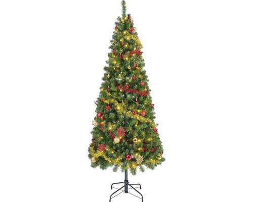 Christbaum künstlich Jasper Pop-up Höhe 180 cm r/g Geschmückter Weihnachtsbaum mit Christbaumkugeln, Lametta und Lichtern