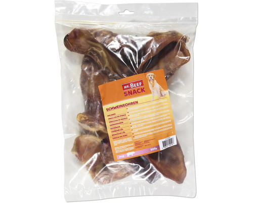 Hundesnack Mr. Beef Schweineohren 500 g Kauartikel Mr. Beef Snack Schweineohren in einer Verpackung