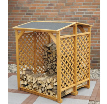Holzlager aus Holz mit Gitterstruktur und Holzbefüllung