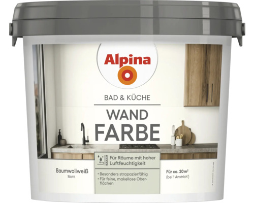 Eimer Alpina Bad und Küche Wandfarbe Baumwollweiß matt für circa 20 Quadratmeter