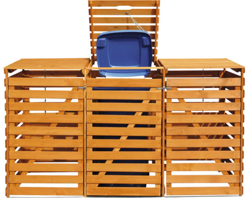 Mülltonnenbox aus Holz für drei Mülltonnen