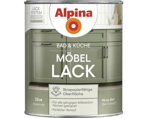 Alpina Bad und Küche Möbellack Olive 750 ml Alpina Möbel Lack Olive seidenmatt für Bad und Küche