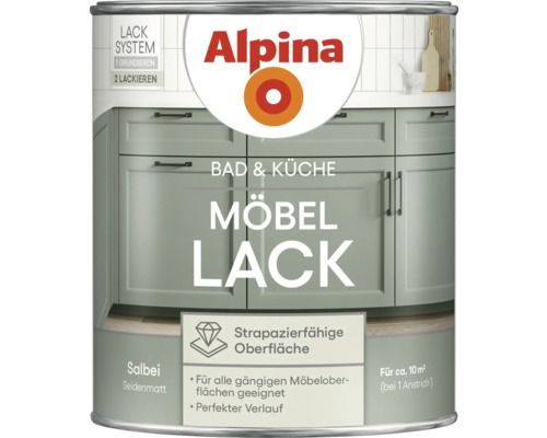 Alpina Bad und Küche Möbellack Salbei 750 ml Alpina Möbel Lack Salbei Seidenmatt Dose für Bad und Küche