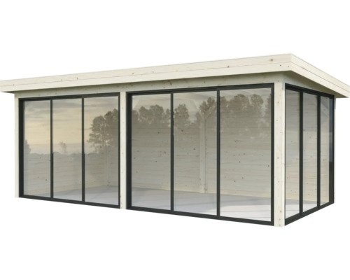 Modernes Gartenhaus mit großen Glasschiebetüren