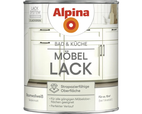 Alpina Bad und Küche Möbellack Baumwollweiß 750 ml Alpina Möbel Lack Dose für Bad und Küche