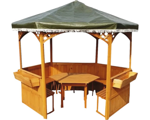 Holzpavillon mit Tisch und Bänken sowie einem wasserdichten Dach