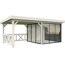 Holzpavillon mit Glaswänden