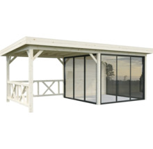 Holzpavillon mit Glaschiebewänden für den Außenbereich