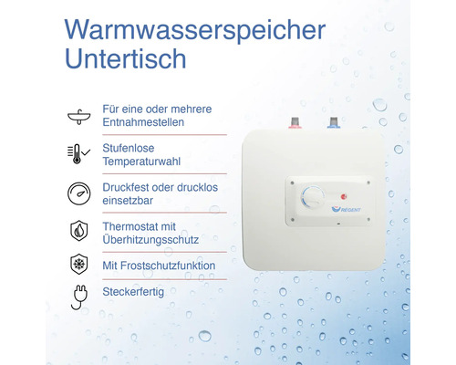 Warmwasserspeicher zur Untertischmontage mit Thermostat und Frostschutzfunktion
