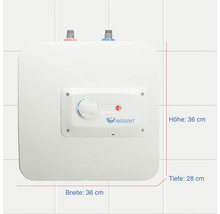 Kleine Warmwasseranlage mit den Maßen 36 x 36 x 28 Zentimeter