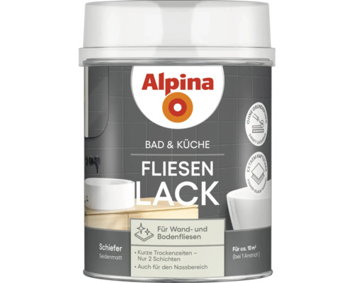 Alpina Bad und Küche Fliesenlack Schiefer 750 ml Alpina Fliesenlack Schiefer seidenmatt für Bad und Küche