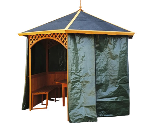 Gartenpavillon mit Holzbänken, Tisch und Abdeckplane