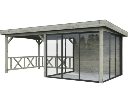 Holz Gartenpavillon mit Glasschiebetüren