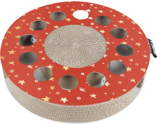 Kratzbrett District 70 WHIRL X-MAS STAR rot Ø ca. 33 cm x 6 cm PappeWeihnachtsedition mit Spielkugeln Katzen Spielzeug mit Kratzbrett und Spielbällen