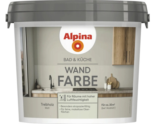 Alpina Bad und Küche Wandfarbe Treibholz 2,5 L Alpina Bad und Küche Wandfarbe Treibholz, matte Innenfarbe für Feuchträume
