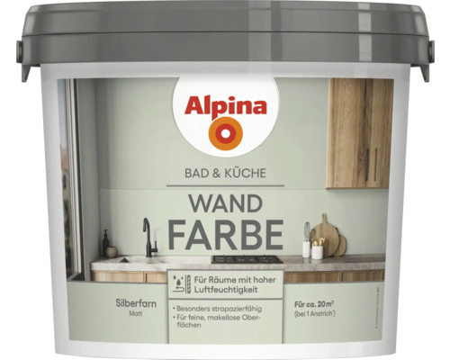Alpina Bad und Küche Wandfarbe Silberfarn 2,5 L Eimer Alpina Bad und Küche Wandfarbe Silberfarn, matte Oberfläche, geeignet für Räume mit hoher Luftfeuchtigkeit, Reichweite circa 20 Quadratmeter