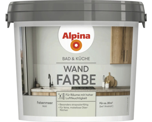 Alpina Bad und Küche Wandfarbe Felsenmeer 2,5 L Alpina Wandfarbe für Bad und Küche, Felsenmeer matt, geeignet für Räume mit hoher Luftfeuchtigkeit