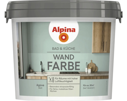 Alpina Bad und Küche Wandfarbe Agave 2,5 L Alpina Logo Bad und Küche Wandfarbe Agave Matt im Farbeimer