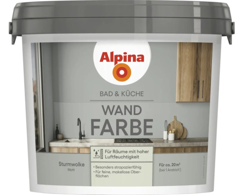 Eimer Alpina Bad und Küche Wandfarbe Sturmwolke Matt für Innenräume