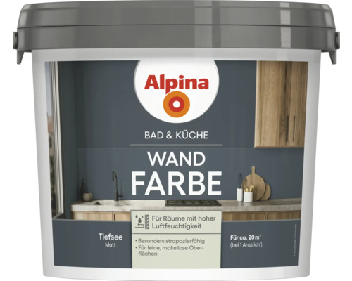 Alpina Bad und Küche Wandfarbe Tiefsee 2,5 L Eimer Alpina Bad und Küche Wandfarbe