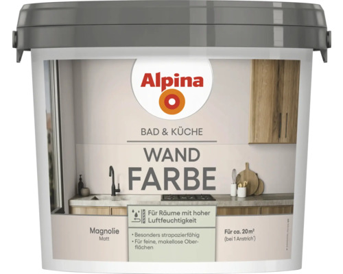 Alpina Bad und Küche Wandfarbe Magnolie 2,5 L Eimer mit Alpina Bad und Küche Wandfarbe Magnolie Matt