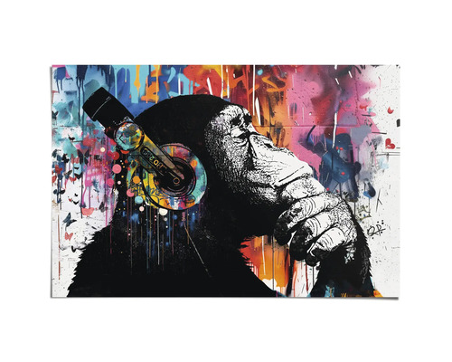 Dekorative Leinwand mit Affe und Kopfhörern als Motiv