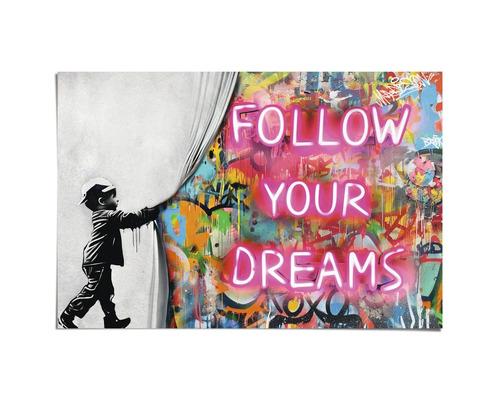 Dekorative Leinwand mit dem Schriftzug Folge deinen Träumen