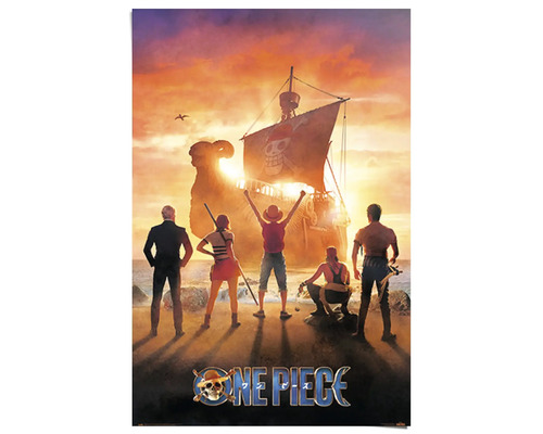 One Piece Filmposter mit Piratenbande und Schiff