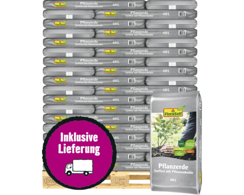 Pflanzerde FloraSelf Nature torffrei mit Pflanzenkohle 54x40 L (= 2,16 m³) Palette inkl. Lieferung