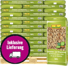 Palette mit FloraSelf Spielplatzbelag und Wegebelag 50 Liter inklusive Lieferung
