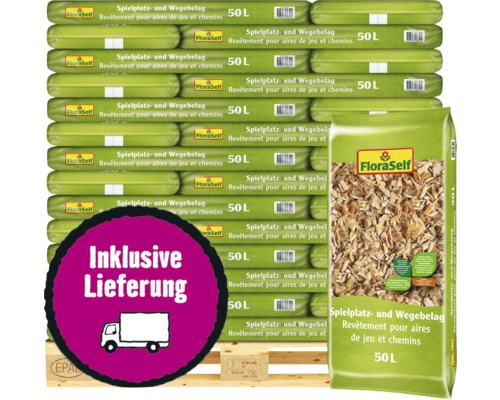 Spielplatzbelag & Wegebelag FloraSelf Holzhackschnitzel, Fallschutz 42x50 L (= 2,1 m³) Palette inkl. Lieferung