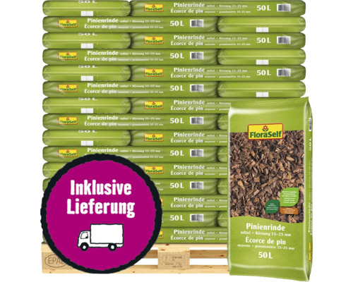 Pinien-Rindenmulch mittel 15-25 mm FloraSelf 45x50 L (= 2,25 m³) Palette inkl. Lieferung