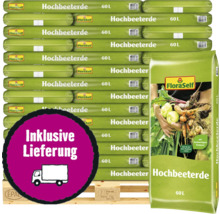 Palette mit mehreren Säcken FloraSelf Hochbeeterde, je 60 Liter, inklusive Lieferung