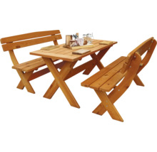 Gartentischgruppe aus Holz mit zwei Bänken