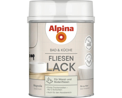 Alpina Bad und Küche Fliesenlack Magnolie 750 ml Alpina Fliesenlack Magnolie seidenmatt für Bad und Küche