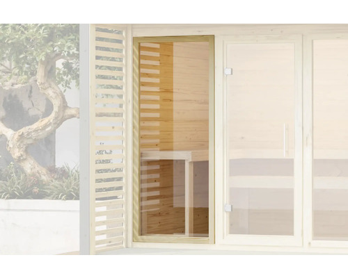 Saunatür mit Glasausschnitt in Holzwand