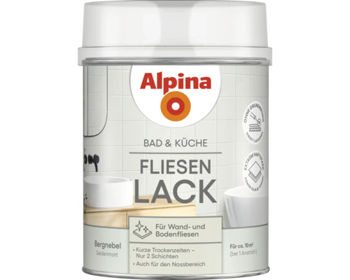 Alpina Bad und Küche Fliesenlack Bergnebel 750 ml Alpina Fliesenlack für Bad und Küche
