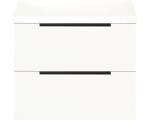 Weißer Unterschrank mit zwei Schubladen und Griffen