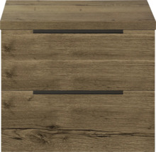 Holzfarbener Unterschrank mit zwei Schubladen